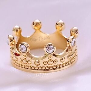 Gold Plated 18K  Crown Ring with Crystal Accents Size 9